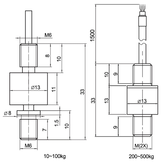 Miniature tension compression load cell dimension