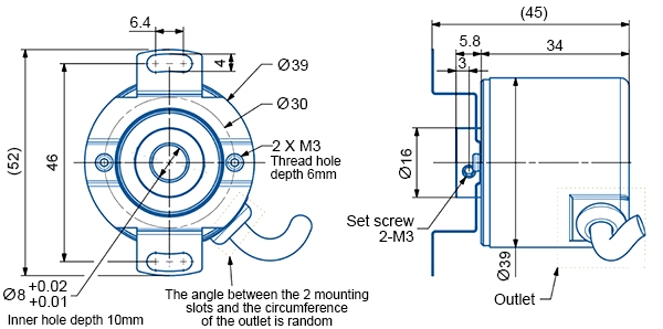 Multiturn absolute encoder of 39mm 8mm dimension