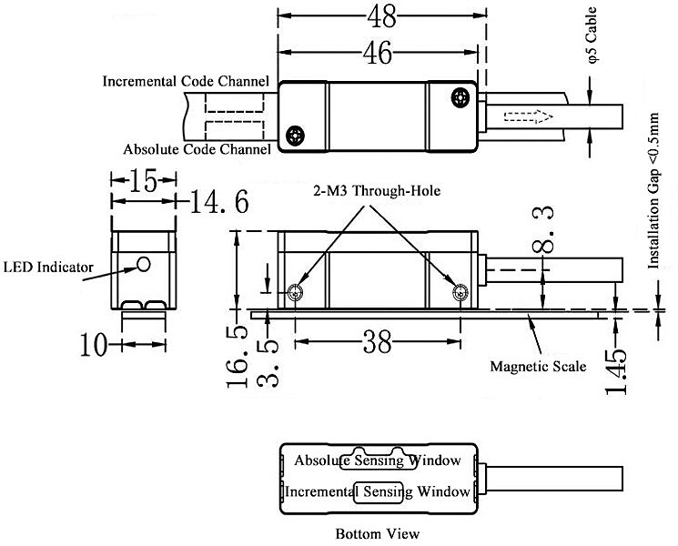 Non contact encoder dimension