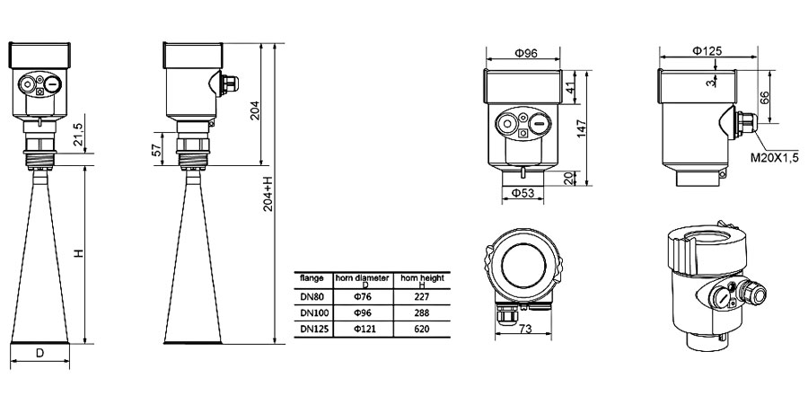Non contact radar water level sensor dimension