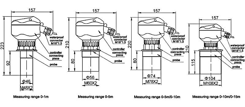Non contact ultrasonic level sensor dimension