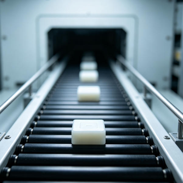 Non-contact ultrasonic sensor application for conveyor object detection in industrial automation.