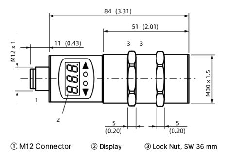 Non-contact ultrasonic sensor dimensions drawing.