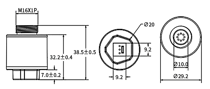 O2 gas sensor dimension