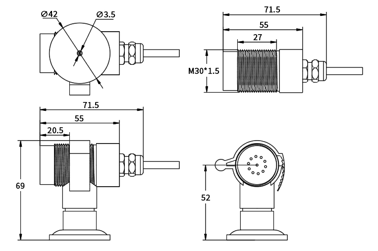 Oxygen transmitter extension probe dimension