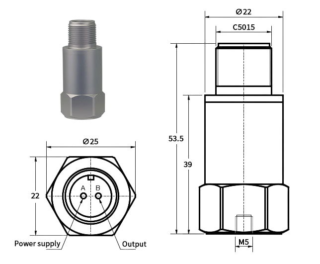 Piezo accelerometer sensor 200g~1000g dimension