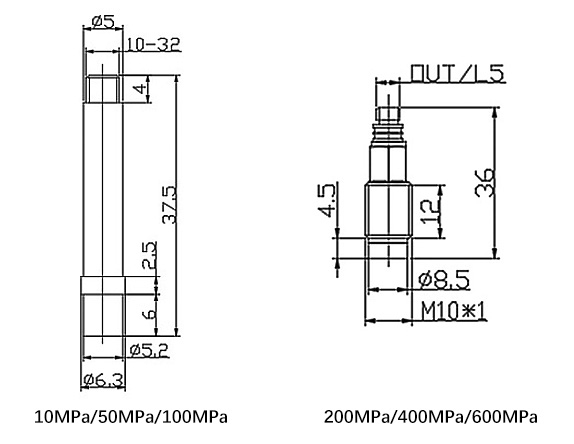 Piezoelectric pressure sensor dimension