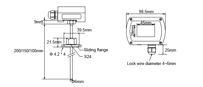 Pipe thermocouple bottom mounting dimension