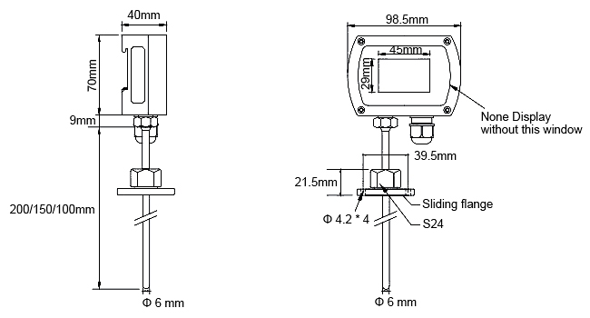 Pipe thermocouple side mounting dimension