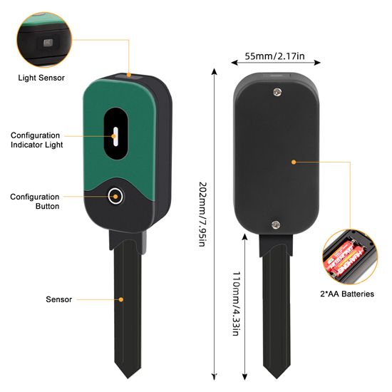 Plant soil moisture sensor size and detail