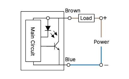 Wiring diagram of a 60 Gauss Electronic type pneumatic cylinder magnetic sensor.