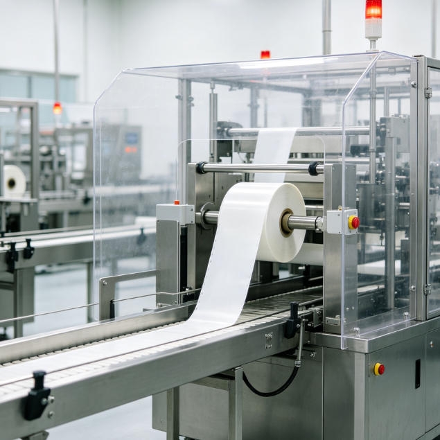 Sealed magnetic proximity sensors used in a hygienic clean packaging workshop for detecting conveyor alignment, packaging mold closure, and automatic door limits without contacting sterile products.