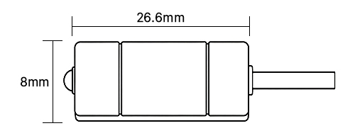 Pneumatic cylinder magnetic sensor dimensions: 26.6mm length by 8mm height.