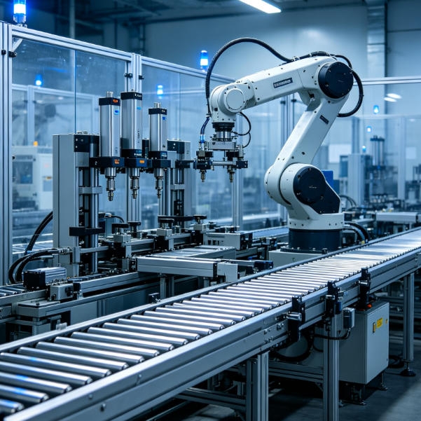 Magnetic switch sensors mounted on smart factory automated lines to detect fixture engagement and linear actuator positions for precise, error-free production sequencing.