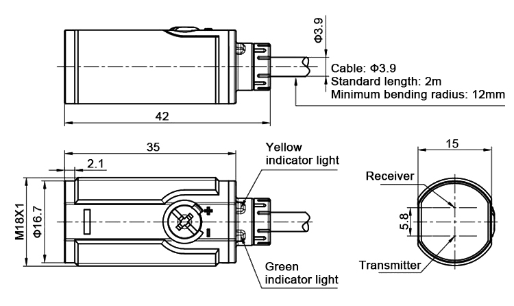 Polarized retro reflective photoelectric sensor dimension