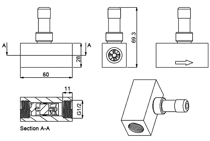 Potable water flow sensor dimension