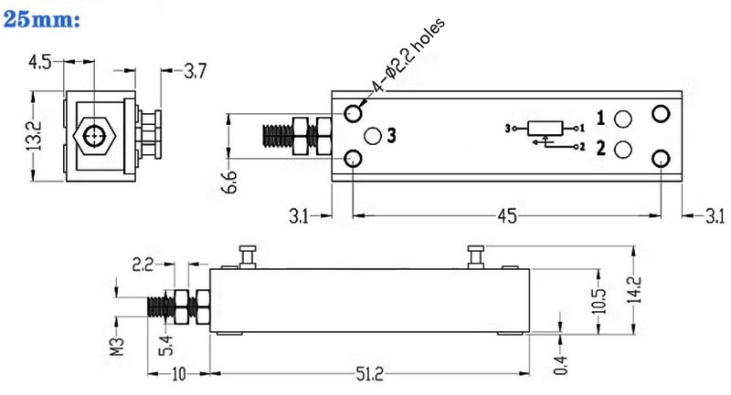 Potentiometric displacement sensor 25mm dimension