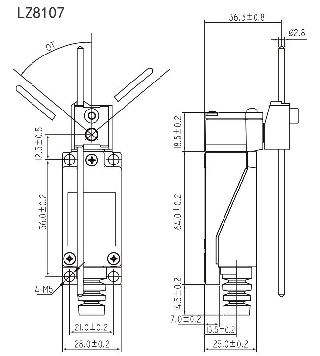Precision limit switch dimension adjustable rod lever