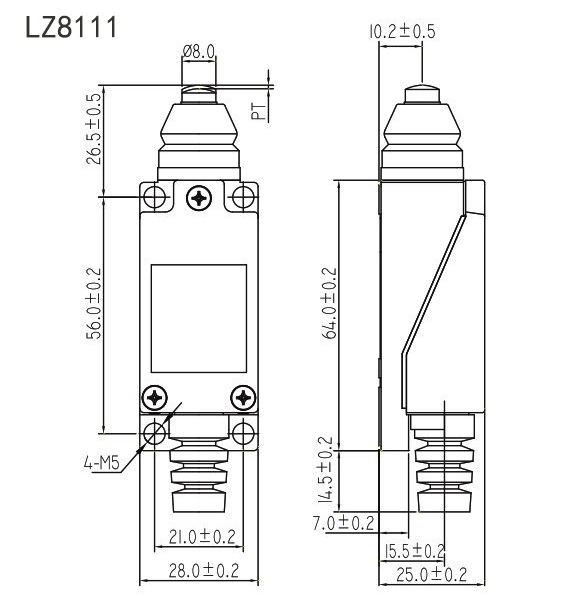 Precision limit switch dimension push plunger