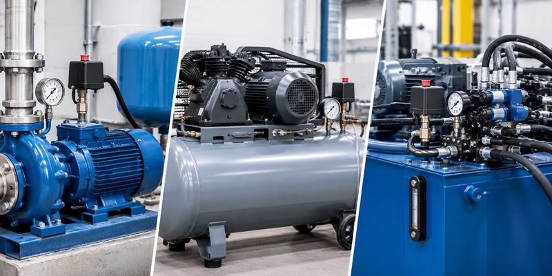 Pressure switches for water pumps, air compressors, and hydraulic systems