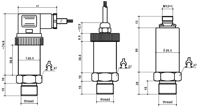 Pressure transmitter for hydraulic air oil dimension
