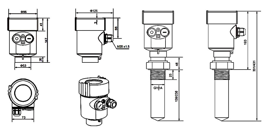 Non contact radar level transmitter for corrosive liquid dimension