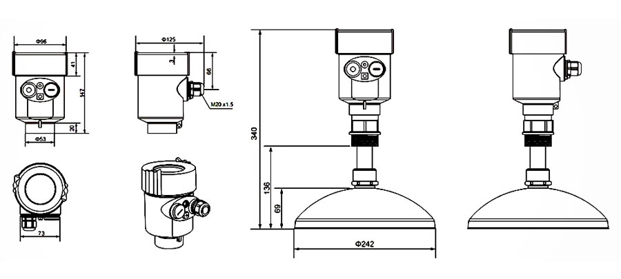 Non contact radar type level transmitter dimension