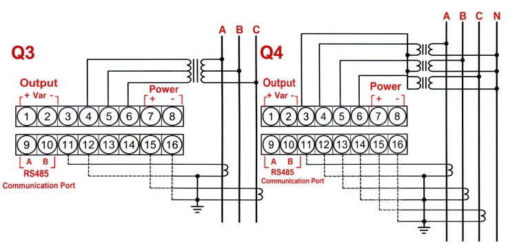 Wiring diagram of reactive power transducer