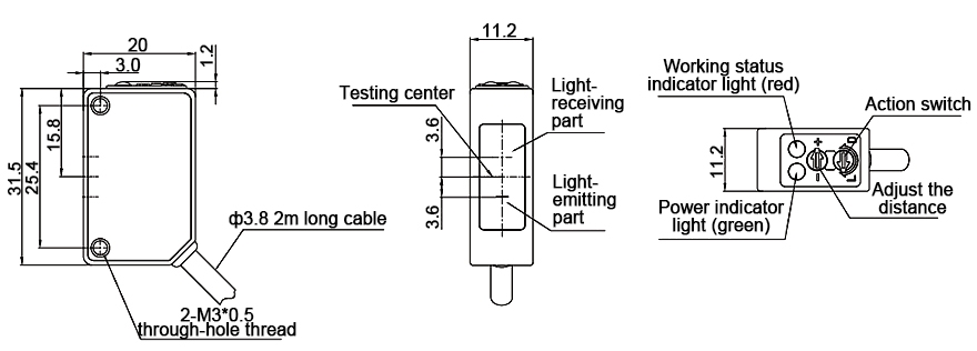 Rectangular photoelectric diffuse reflection dimension