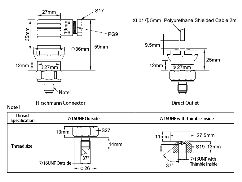 Refrigeration pressure sensor dimension