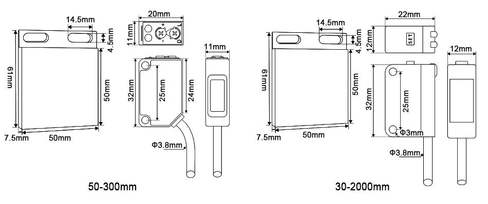 Retro reflective photoelectric sensor dimension