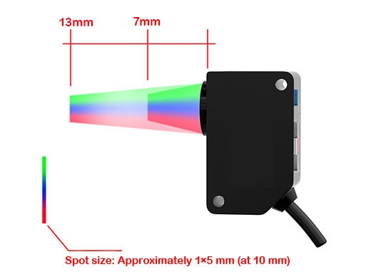 RGB color sensor spot sizes and measuring range