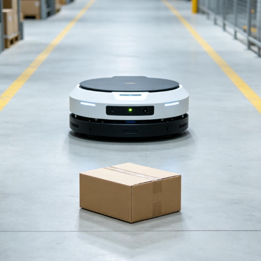 Robot ultrasonic sensor application for AGV obstacle avoidance and navigation in a smart warehouse.