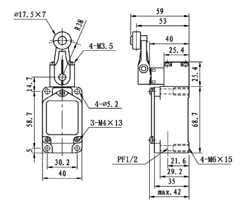 Roller lever limit switch dimension