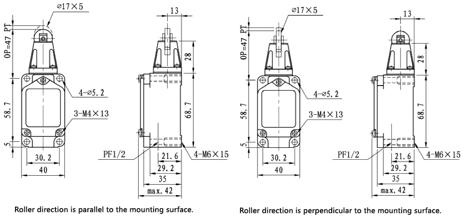 Roller plunger limit switch dimension