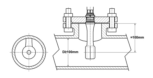 Sanitary conductivity sensor flange pipe installation