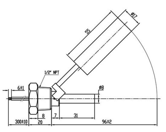 Side mounted float level switch dimension