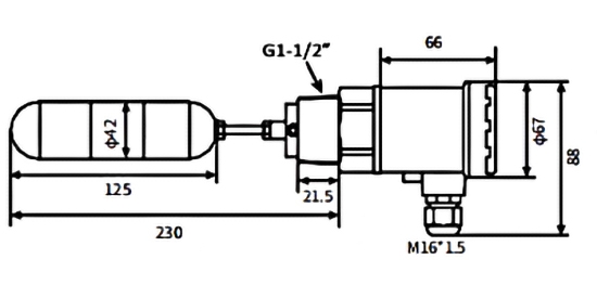 Side mounted float liquid level switch dimensions
