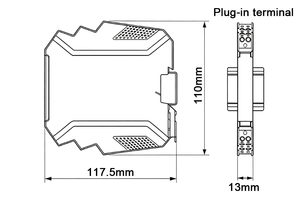 Outline drawing of the analog signal isolator.