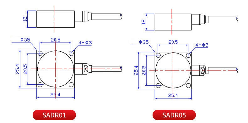Single axis accelerometer sensor 1g 5g dimension