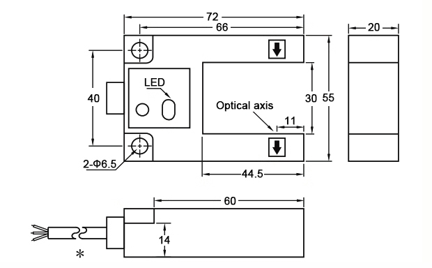 Slot type photoelectric sensor dimensions