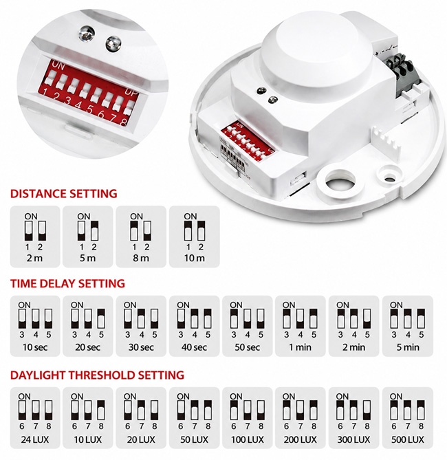 Smart home presence sensor switch settings for range and delay