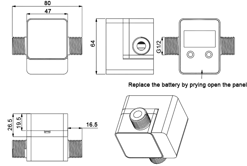 Smart water flow sensor dimension
