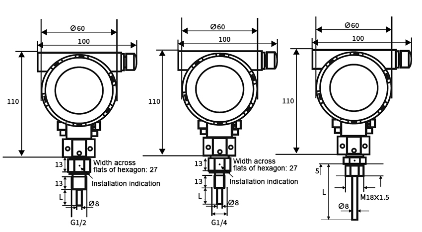 Thermal dispersion flow switch dimension