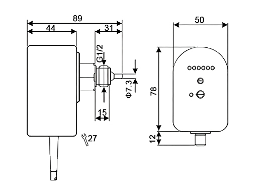 Thermal flow switch dimension