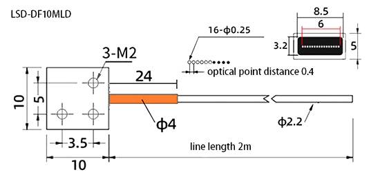 Top sensing fiber optic sensor dimension