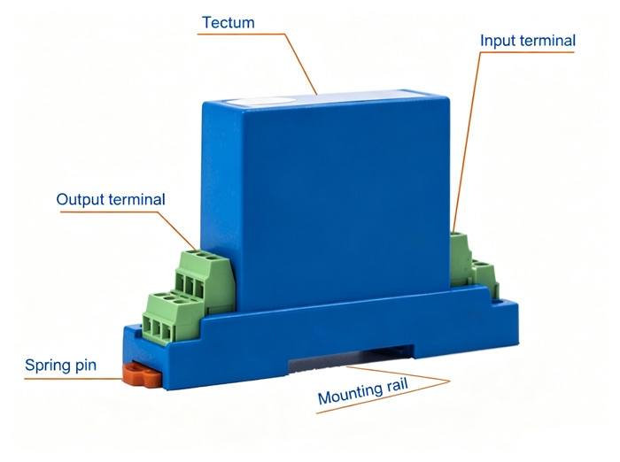 True RMS isolated voltage sensor terminal and housing detail view