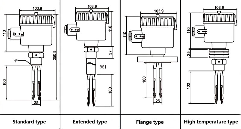Tuning fork level switch dimension