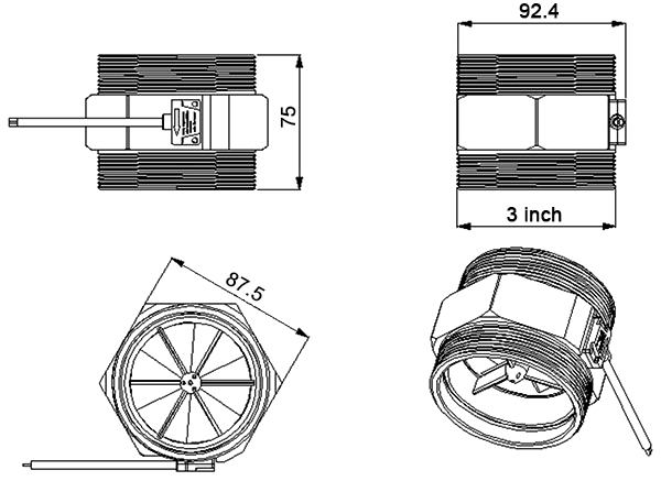 Turbine water flow sensor dimension