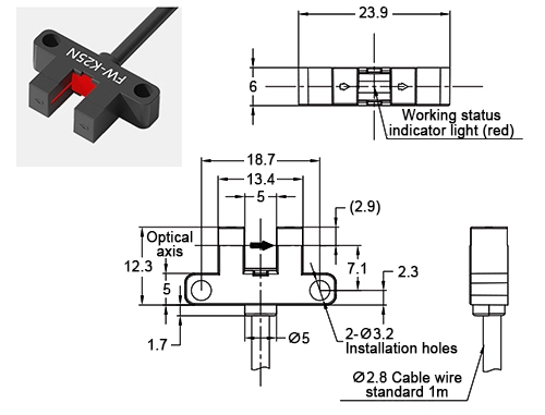 U type photoelectric sensor K25 dimension